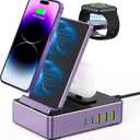 Charging Station for Multiple Devices Apple,Wireless Charger for iPhone 15/14/13/12 Series,Apple Watch Series,Airpods Pro,with 5 USB Ports Multi Charger Station 100w Aluminum Alloy Charger Station