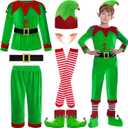 DITAIX Christmas Elf Costume for Boys - 6PCS Santa's Helper Costume - Velvet Elf Outfit Set for Kids Christmas Party (Large(11-12 Years))
