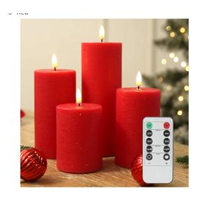 Flameless Candles, 4 Pack Battery Operated Candles with Remote, Real Wax LED Fake Candles with Timer Flickering for Christmas Wedding Home Party D3 H 5" 6" 7" 9" Red