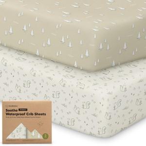 2-Pack Waterproof Crib Sheets for Girl, Boy - Organic Cotton 52X28 Fitted Crib Sheets Neutral,Crib Mattress Protector Sheets,Soft Toddler Bed Sheets,Washable Infant Fitted Baby Crib Sheets(Pine Grove)