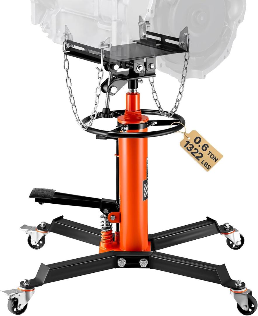 VEVOR Transmission Jack, 1322 LBS Hydraulic Telescoping Transmission Jack, 32"-67" High Lift Transmission Jack Stand with Foot Pedal, 360° Swivel Wheel