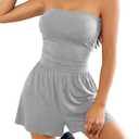 STOLKISS Women Summer Casual Strapless Rompers Tube Top Shorts Jumpsuit Sleeveless Off Shoulder Sexy Beach Romper with Pocket (Gray)