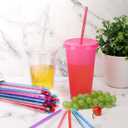 120 Pieces Glitter Reusable Straws Bulk Plastic 11 Inch Color Changing Straws Hard Plastic Tumbler Pipe for Cups Cleaning Brush Rainbow Colored Drinking Straws