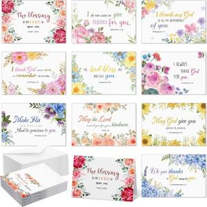 50 Pack Religious Christian Thank You Cards Bulk with Scripture and Envelopes Bible Verse Greeting Cards of Encouragement Inspirational Baptism Note Cards, 4 x 6 Inch(Watercolor Flower)