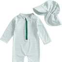 Baby Boys Swimsuit Onepiece Striped Zipper Swimwear Baby Toddler Girls Bathing Suit Rash Guard Swimming Sunsuit (Green, 3-6 Months), 90