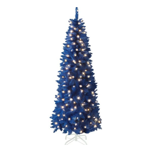 6 ft. Pre-Lit LED Pencil Slim Artificial Christmas Tree with Warm White Light, Blue