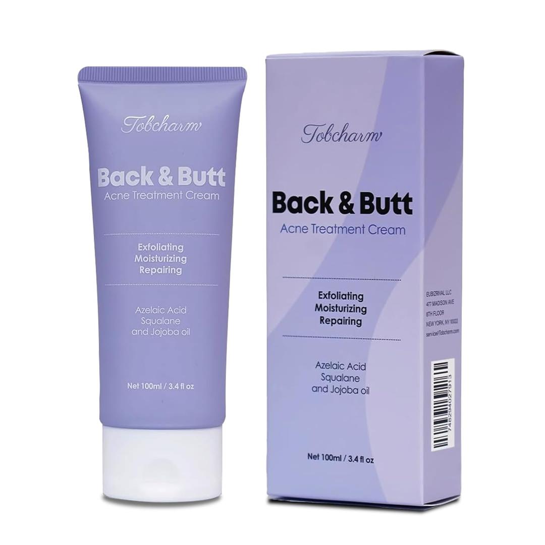 Butt Acne Clearing Treatment, Maximum Strength Body Cream for Back, Buttocks, Thigh & Chest Acne Removal, Skin Clearing Lotion for Men & Women, Foaming Cleanser for Bacne & Cystic Acne