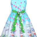 Gorkonpy Easter Dresses for Girls Toddlers Kids Bunny Flower Dress for Spring Party (Blue)