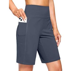 G Gradual Women's 9" Bermuda Long Shorts with Pockets High Waisted Athletic Knee Length Shorts for Women Walking Workout S