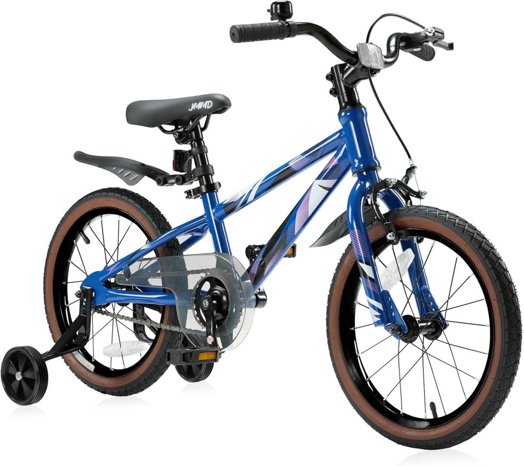 JMMD Kids Bike for Ages 4-12 Years Old Boys Girls, 14 16 18 Inch Kids Bike with Training Wheels & Kickstand, Kids Bicycle for Toddlers and Kids with Handbrake (bluepurple)