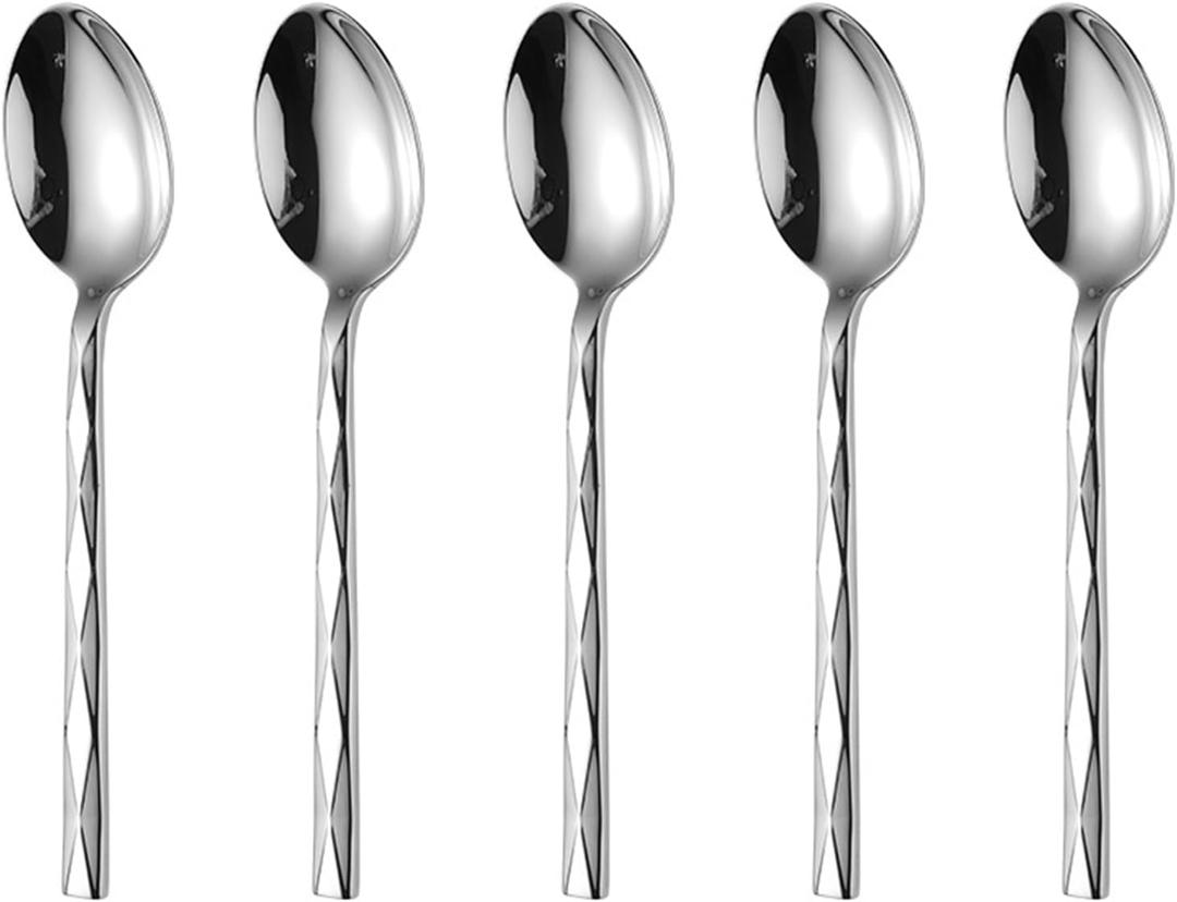 5 Pieces Teaspoon with Diamond Texture Handle, Suitable for Black Tea, Oolong Tea, Elegant Spoon for Coffee, Dessert, Ice Cream, Cake, Yogurt, Dishwasher Safe, Mirror Polished, Easy to Clean(5.6 inch) (1)