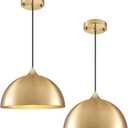 Gold Pendant Light 2 Pack, 11.8" Modern Pendant Lights Kitchen Island Adjustable Height, Farmhouse Dome Hanging Light for Dining Room Bar