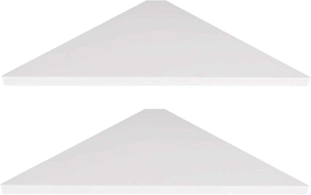 evron Corner Mounting Shelf Set of 2 – Easy to Install Floating Wall Shelves with Wood Grain Finish, Durable and Waterproof ABS Plastic for Kitchen, Bathroom, Living Room Home Décor