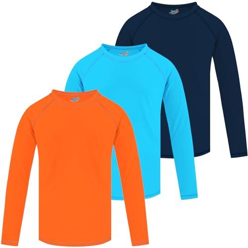 Boys Swim Shirt Rash Guard Long Sleeve for Youth Children Kids Rashguard Water Swimwear UPF+ 50 Swimming Sun Shirt Blue and Orange Swim Top 10-12Y 2Pack