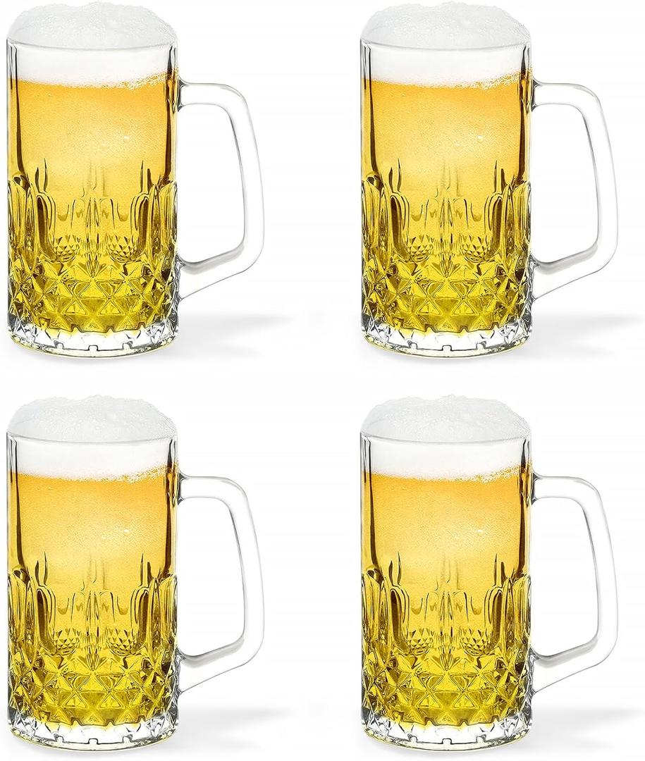 Heavy Beer Mugs Set, 20oz Glass Mugs With Handle, Beer Glasses For Freezer, 610ml Beer Drinking Glasses, Traditional Stein For Bar, Beverages, Coffee, Teas, Set of 4