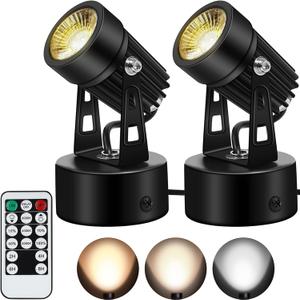 Spot Lights-Indoor, 2 Pack Dimmable LED Spotlight with Remote, Timer, 3000K/4000K/5000K Memory Function, Uplights for Tree, Pictures, Artwork