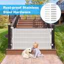 Weatherproof Outdoor Retractable Baby Gate with Rust-Proof Stainless Steel Hardware& Waterproof Mesh, 60" Wide Retractable Dog Gate with Support Rods to Prevent Crawling Through, Mesh Dog Gate Outdoor