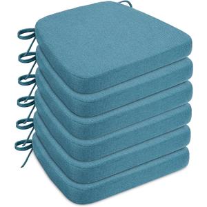 Chair Cushions for Dining Chairs, D-Shaped Seat Cushions with Removable Washable Cover and Ties, Chair Pads for Kitchen, Indoor Dining Room, Patio Chairs, 17'' x 16'', Set of 6, Blue