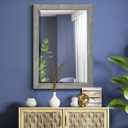 Renditions Gallery Horizontal Gray Wood Frame Vanity Body Mirror Rustic Farmhouse Rectangular Decorative Wall Mounted Aesthetic Mirror for Bedroom Living Room Bathroom - 41"x29" LT07