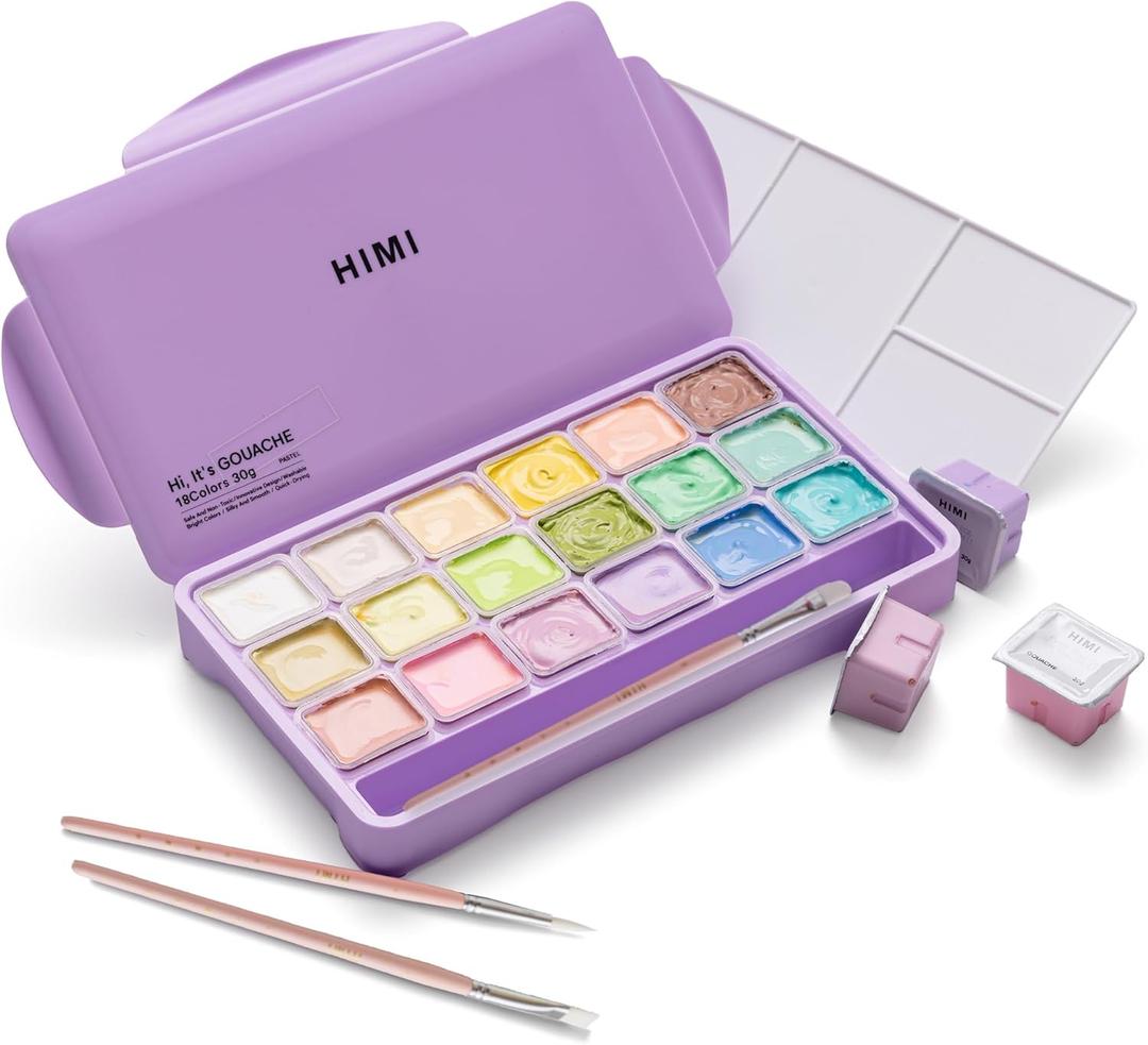 HIMI Gouache Paints set, 18 Colors, 30ml, 18 US fl oz, Non Toxic Paint for Canvas and Paper, Art Supplies for Professionals, Student, Kids and More (Purple)
