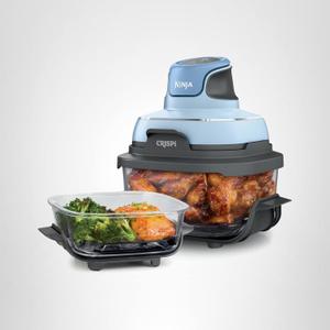 Ninja Crispi 4-in-1 Portable Glass Air Fryer Cooking System, 4QT & 6Cup Glass Containers with Storage Lids, Easy Meals, Microwave, Freezer & Dishwasher Safe, Air Fry, Bake, & More, Periwinkle, FN101PL