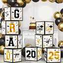 OHOME 8 Pack Graduation Decorations 2025 - Graduation Party Decorations 2025 - Black and Gold Balloon Boxes for Class of 2025 Party Favors Supplies - Yard Signs Banner Backdrop Decor