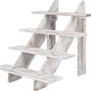 MyGift 4-Tier Vintage White Washed Solid Wood Tabletop Stair Step Storage Shelf, Tiered Party Table Display Riser for Food, Dessert, Cookies, Wedding Decor, Craft Show