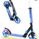 BELEEV V8 Scooters for Kids Ages 6+ with Light-Up Deck, 2 Wheel Folding Scooter for Adults Teens, 4 Adjustable Height, Lightweight Sport Commuter Scooter, Sturdy Frame, Max Load 220 lbs (Galaxy Blue)