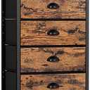 Furnulem Tall 5 Drawers Dresser, Vertical Storage Tower Fabric Dresser for Bedroom, Hallway, Entryway, Nursery, Closet Organizer, Nightstand Bedside Table Furniture, Sturdy Steel Frame, Wood Top