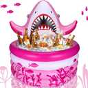 Bencailor Shark Party Decorations Summer Birthday Inflatable Cooler Blow Up Drink Cooler Reusable Floating Ice Chest Summer Ocean Theme Pool Drink Holder for Holiday Party Supplies