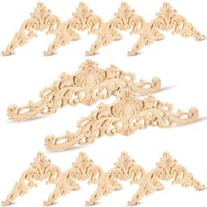 10 Pieces Wood Appliques and Onlays Wood Appliques for Furniture Decorative Wooden DIY Carved Onlay for Bed Door Cabinet Wardrobe Furniture Decoration(Small Size) (Delicate)