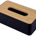 Wooden Tissue Box Holder,Rectangular Bamboo Tissue Box Cover,Removable Tissue Dispenser Organizer for Bathroom,Bedroom,Living Room,Kitchen,Office (Black, Pack of 1)