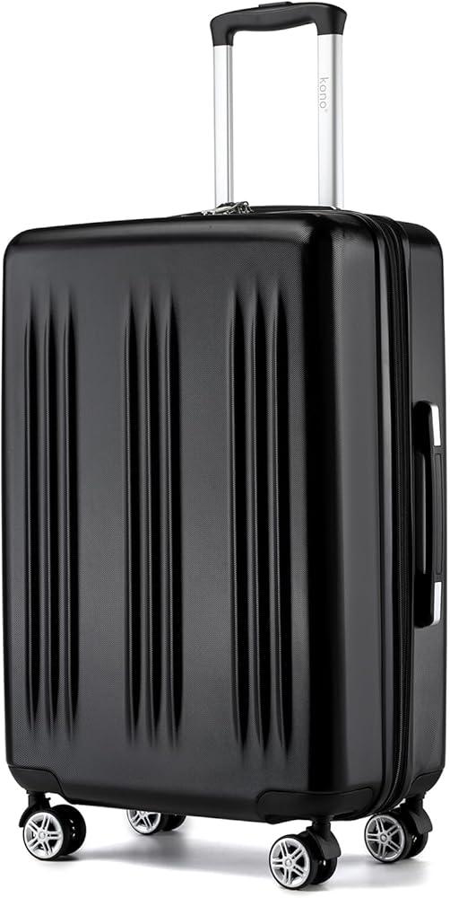 Kono Lightweight 28 Inch Expandable Luggage with Quiet Spinner Wheels TSA Lock, Scratch and Drop Resistant PC+ABS Hardside Durable Large Checked Suitcase, Black