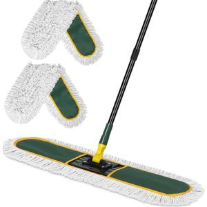 36" Commercial Dust Mop for Floor Cleaning with Replacement Mop Pads, Heavy Duty Industrial Large Floor Wet Dry Mop for Cleaning Office Garage Hardwood Warehouse Factory Mall (Green)