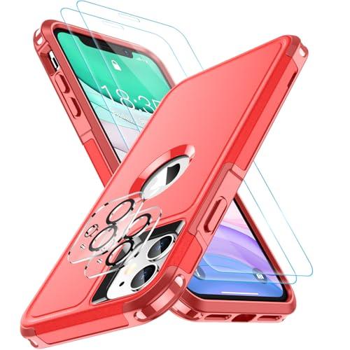 SPIDERCASE Shockproof for iPhone 11 Case,[10 FT Military Grade Drop Protection],with 2 pcs[Tempered Glass Screen Protector+Camera Lens Protector] Heavy Duty Full-Body Protective Phone Case,Red Pack of 3