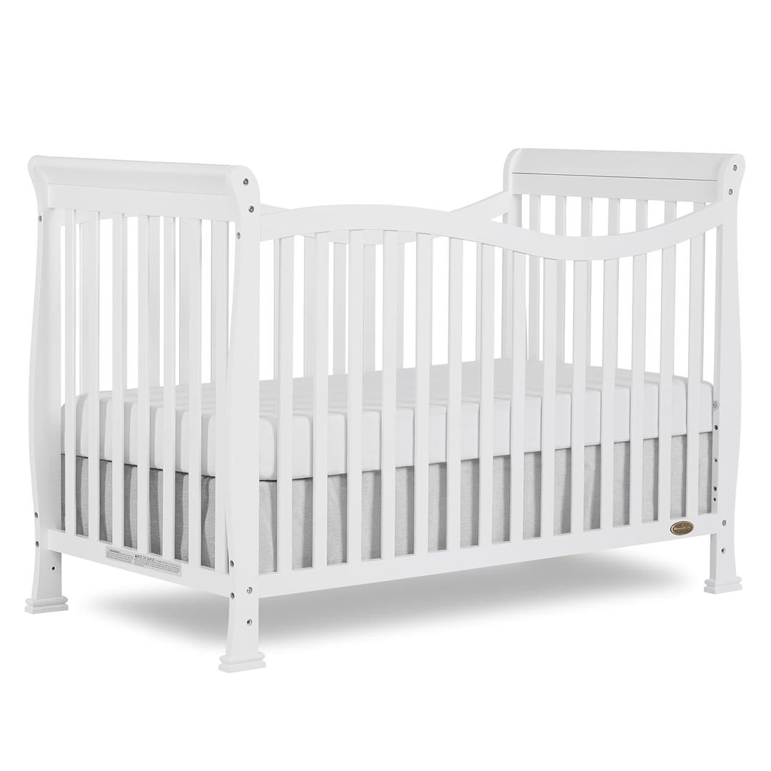 Dream On Me Violet 7-in-1 Convertible Full-Size Baby Crib with Toddler, Day & Full Bed Conversion in White, GreenGuard Gold & JPMA, 3 Mattress Heights, Sustainable Pinewoo