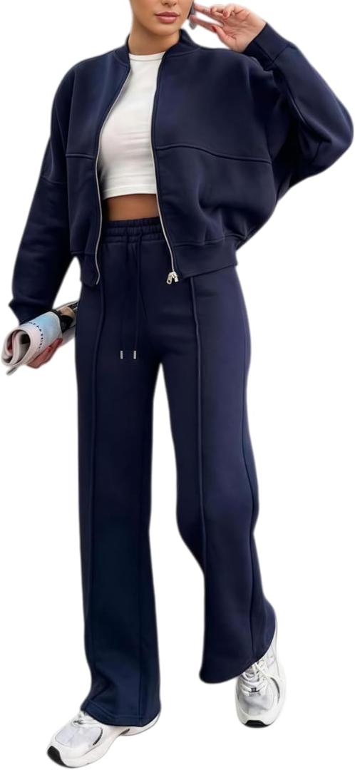 Women's Two Piece Tracksuit, Sets for Women 2025 Sweatsuit 2 Piece Outfits Sweatshirt workout sets for women (Medium, Blue)