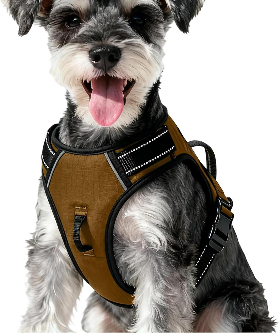 No Pull Dog Harness, No Chock Reflective Adjustable Soft Padded Pet Vest with Easy Control Handle, Easy Wearing with Stylish, Reinforced Knot, 2 Buckles,  Medium, Brown