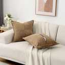 HAUSSY Brown 2 Pack 26x26 Inch Corduroy Decorative Throw Pillow Covers Boho Natural Solid Striped Cushion Cover Modern Farmhouse Home Decor for Couch Living Room Sofa Bed