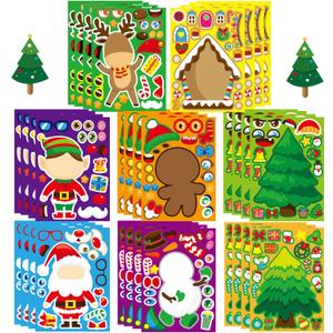 32 Sheets Christmas Stickers for Crafts Make Your Own Characters Mix and Match Sticker, Make a Face Sticker Christmas Tree Stickers Christmas Game Activities for Holiday Kids