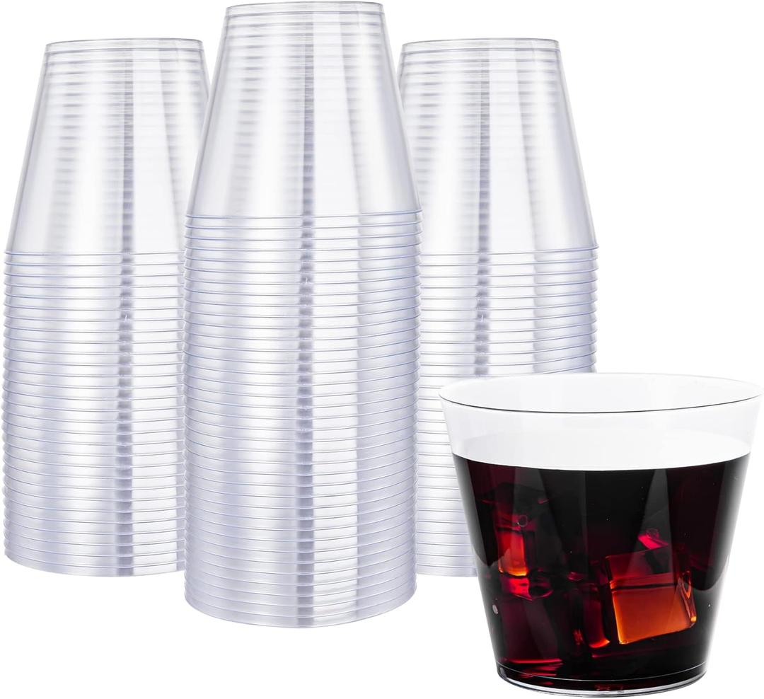 N9R 100PCS Clear Plastic Cups 9oz, Disposable Plastic Cups Tumblers, Heavy Duty Cocktail Cups for Weeding, Party
