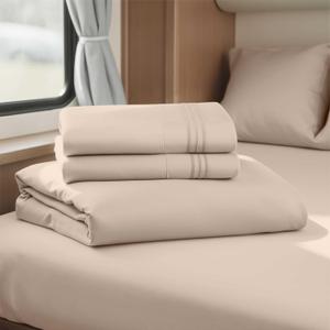 Hearth & Harbor Short Queen Sheets for RV, Beige Cream RV Queen Sheets, Silky Soft 1800 Microfiber Bed Sheet for Camper, 4 Piece RV Bedding with Pillowcases