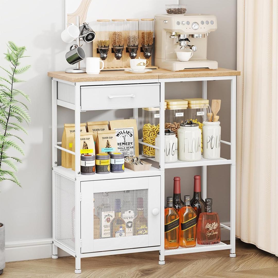 SWTYMIKI Coffee Bar Cabinet for Home - Farmhouse Coffee Stand Station Multi-Purpose Storage Cabinet with Adjustable Feet, Drawers - Kitchen Bar Table for Living Room, Corner, Small Space, Natural