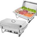 ROVSUN 8 Qt 2 Pack Full Size Stainless Steel Chafing Dishes for Buffet, NSF Silver Rectangular Catering Chafer Warmer Set with Trays Pan Lid Folding Frame Stand for Kitchen Party Banquet Dining