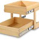 Mulush Pull Out Cabinet Organizer, 14''W×21''D×16''H Soft Close Slide Out Wood Drawer Shelves Storage for Kitchen, 2-Tier, Finished, Heavy-Duty, Bottom Assembly