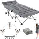 Camping Cot for Adults Sleeping Portable Folding Outdoor Cots for Camping W/Soft Pad Carry Bag for Home Office Nap Beach Travel, 500LBS,Grey