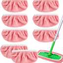 8Pcs Reusable Microfiber Mop Pads Compatible with Swiffer SweeperDry Sweeping Cloths & Wet Mopping Cloths Washable Wet Pads for Hardwood Surface Floor Cleaning (Pink- 8pcs Coral Fleece)