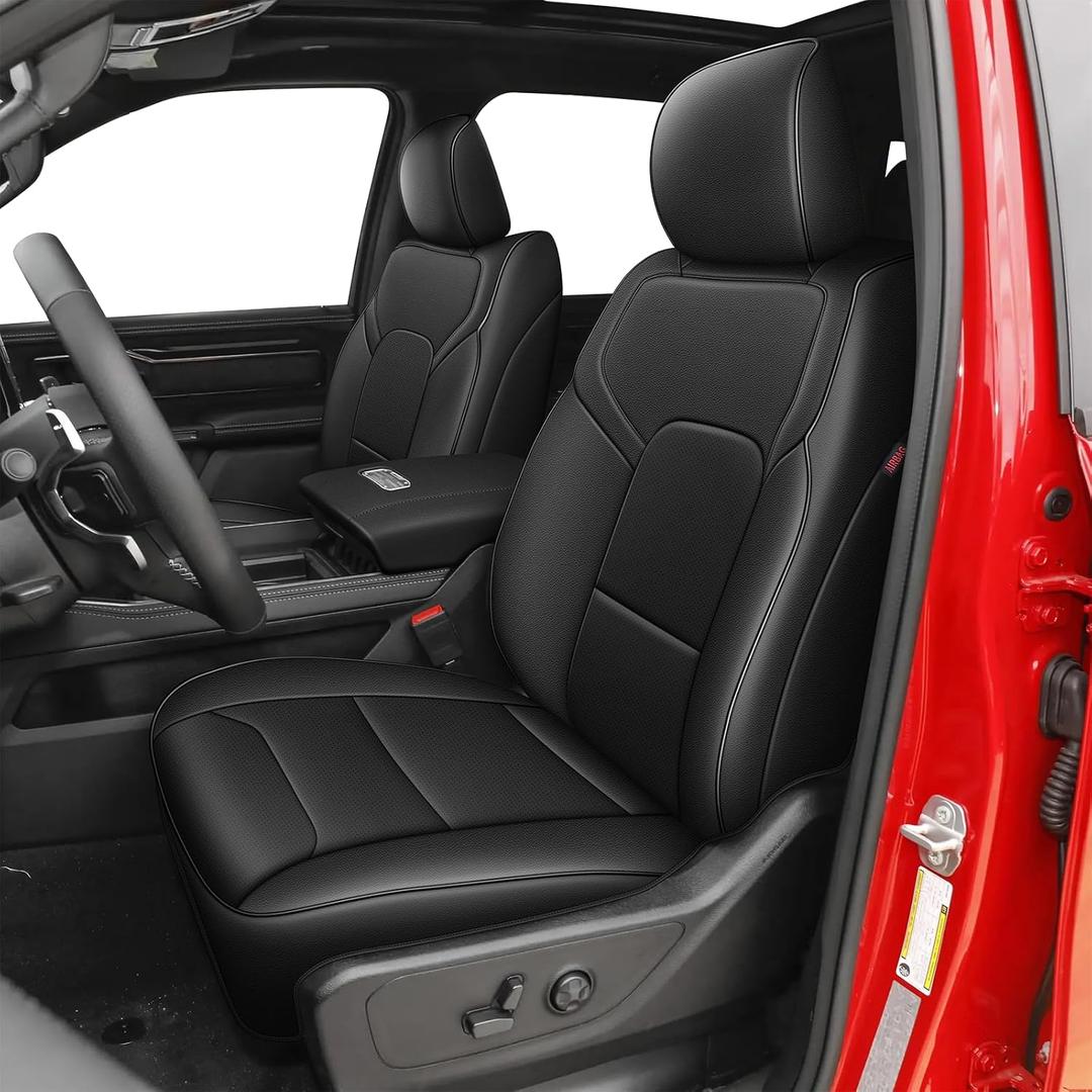 AOMSAZTO Custom Fit Seat Covers for Dodge RAM 1500 2019 2020 2021 2022 2023 2024 2025 2026 Leather Cars Seats Cover Truck Full Set Black