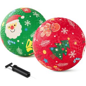 ZOOJOY Pack of 2 Cartoon Playground Balls, Christmas Toys Balls for Toddler 1-3, 8.5" Rubber Ball Bouncy Kickball, Indoor & Outdoor Game, for Boys Girls 2-4 with Pump