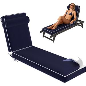 Chaise Lounge Cushions Outdoor 80x23x4 Inch, Patio Lounge Chair Cushions w/High Density Foam, 4 Inch Pool Lounger Cushion w/Removable Cover Handles, Fits Poolside Patio Outdoor Furniture, Navy Blue